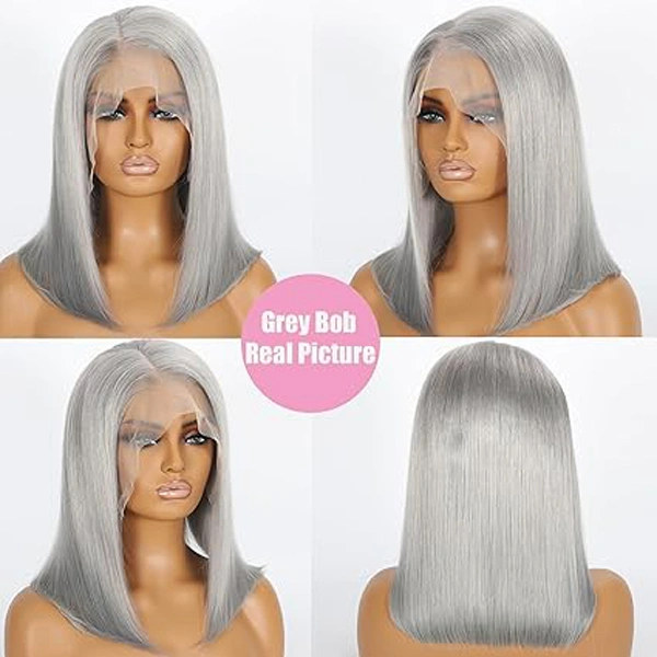 Grey Color13x6 Bob Lace Frontal Wig Human Hair Straight Wigs