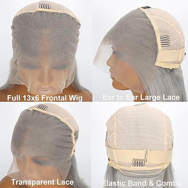Grey Color13x6 Bob Lace Frontal Wig Human Hair Straight Wigs