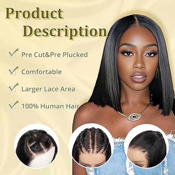 9x6 Bob Wig Human Hair Glueless Wigs Straight Hair 