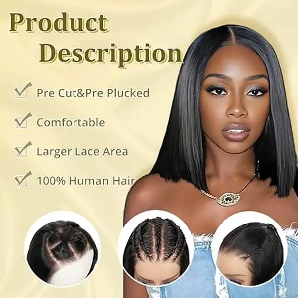 9x6 Bob Wig Human Hair Glueless Wigs Straight Hair 