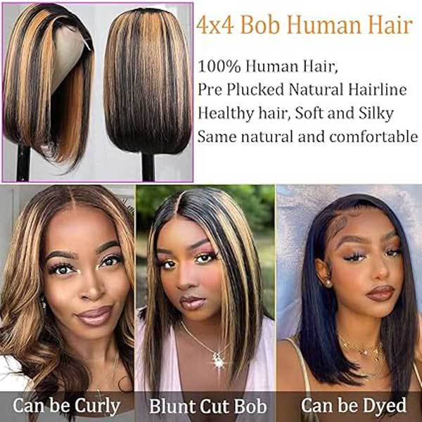 Straight 4X4 FB30 Glueless Bob Wig Human Hair Lace Closure Wigs 