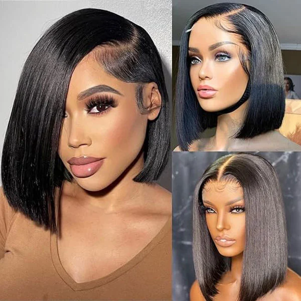 5X5 Short Straight Bob Wigs Human Hair Closure Wig 