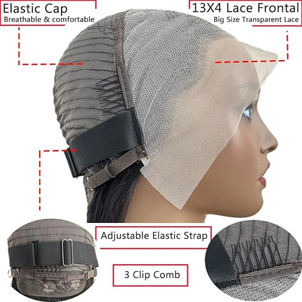 13x4 Straight Bob Wig Human Hair Glueless HD Wigs Natural Color