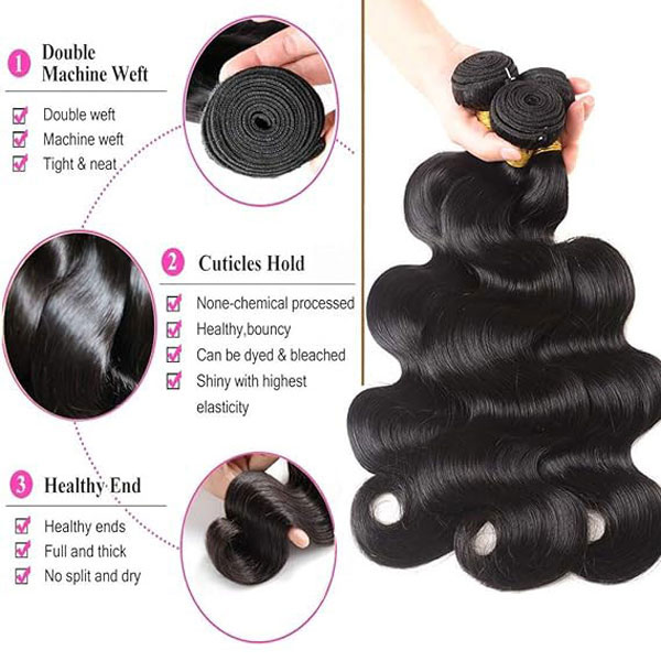 Body Wave Human Hair Bundles Natural Black Hair Extension