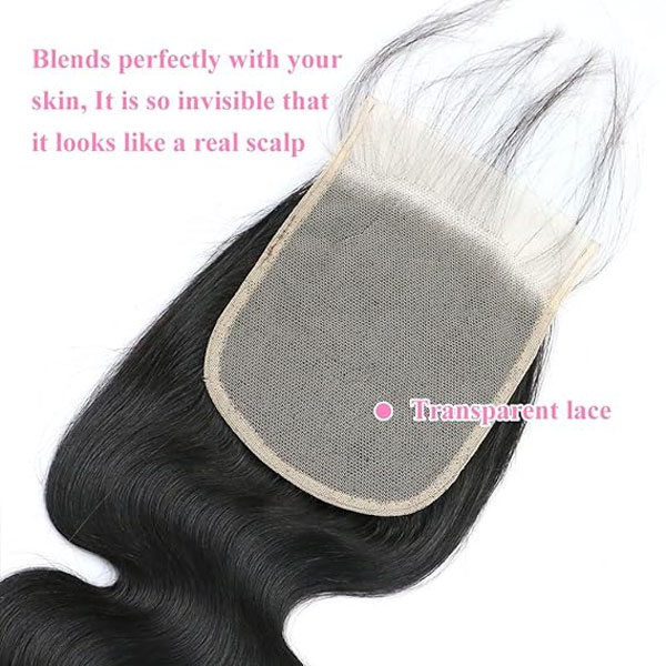 5X5 Transparent HD Lace Closure Body Wave Human Hair Natural Black