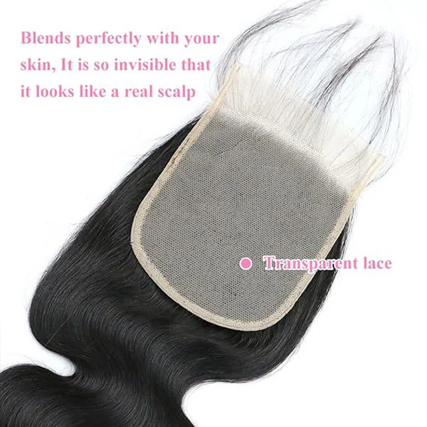 5X5 Transparent HD Lace Closure Body Wave Human Hair Natural Black