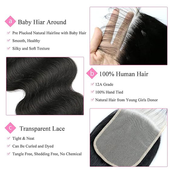 5X5 Transparent HD Lace Closure Body Wave Human Hair Natural Black