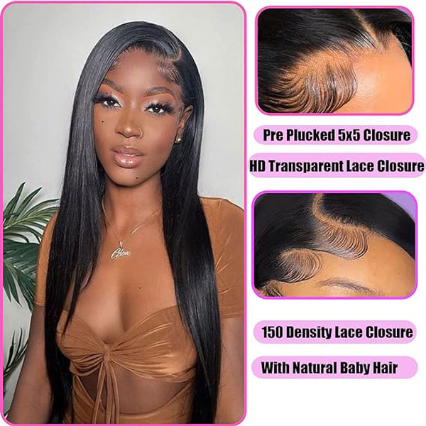 HD 5X5 Straight Transparent Lace Closure Human Hair