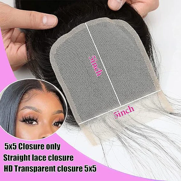 HD 5X5 Straight Transparent Lace Closure Human Hair