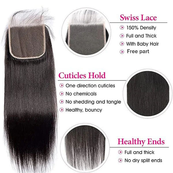 HD 5X5 Straight Transparent Lace Closure Human Hair
