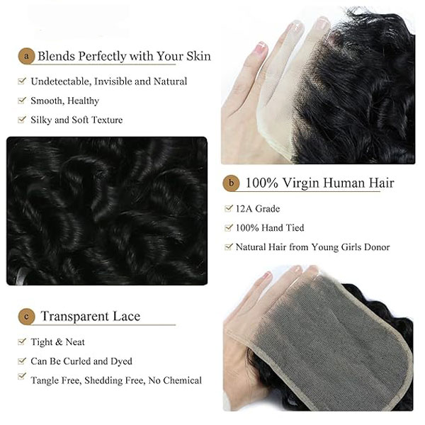 5x5 HD Human Hair Deep Wave Lace Closure