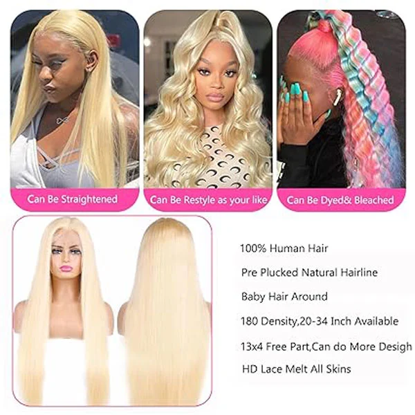 613 Blonde Lace Front Wig Human Hair 13x4 HD Straight Wigs