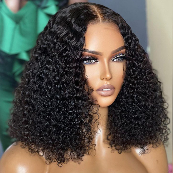 HD 5x5 Kinky Curly Lace Glueless Closure Bob Wig
