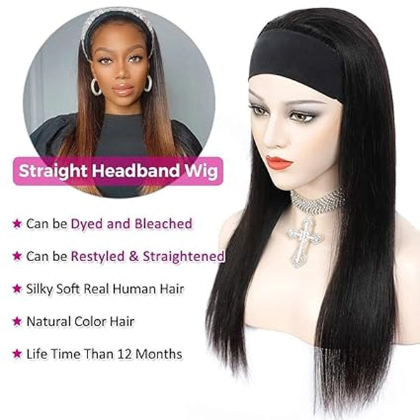 Headband Wig Human Hair Straight Wigs 