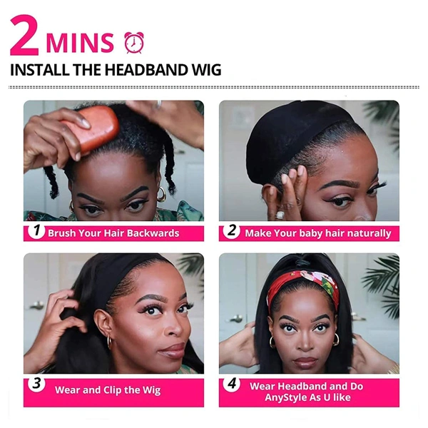 Headband Wig Human Hair Straight Wigs 