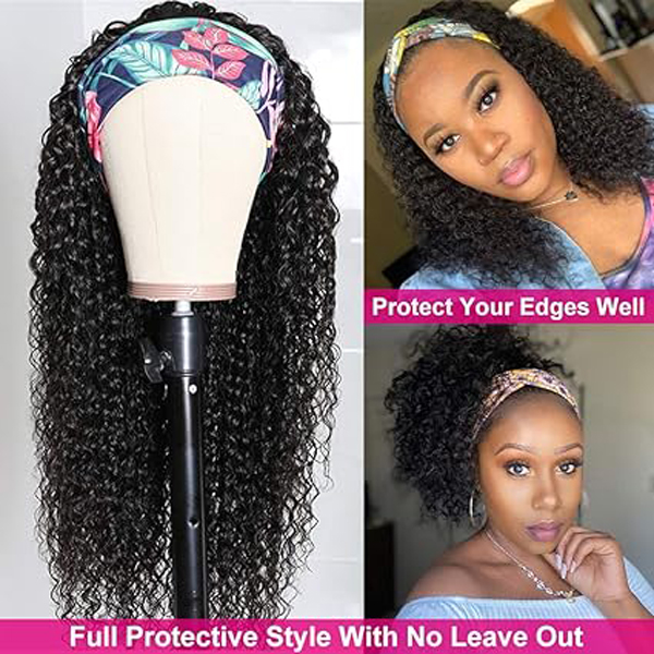 Human Hair Kinky Curly Headband Wigs 