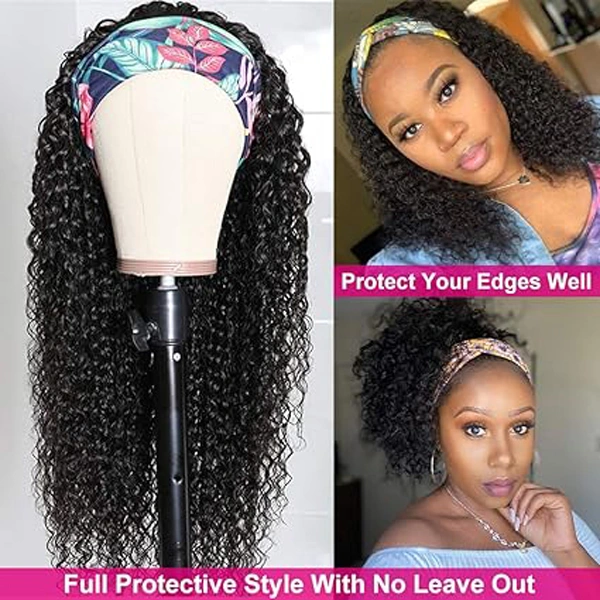 Human Hair Kinky Curly Headband Wigs 
