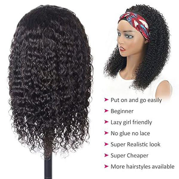 Human Hair Kinky Curly Headband Wigs 