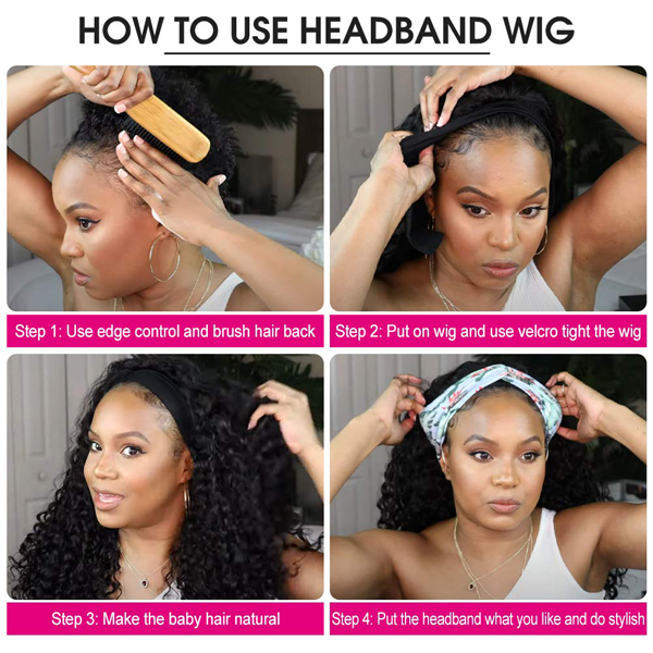 Human Hair Kinky Curly Headband Wigs 