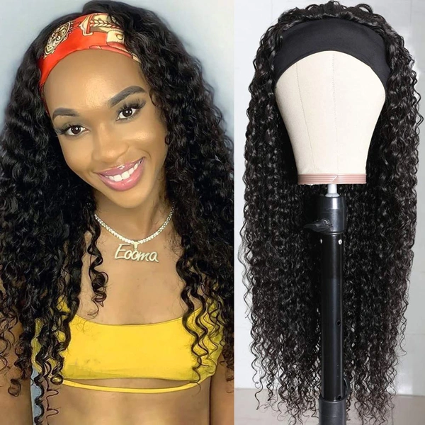 Human Hair Kinky Curly Headband Wigs 