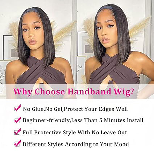 Straight Headband Wigs Human Hair Bob Wigs 