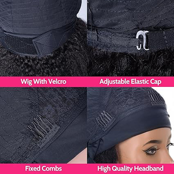 Headband Wig Human Hair Kinky Straight Guleless Wigs 