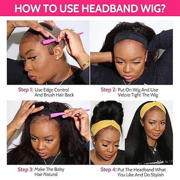 Headband Wig Human Hair Kinky Straight Guleless Wigs 