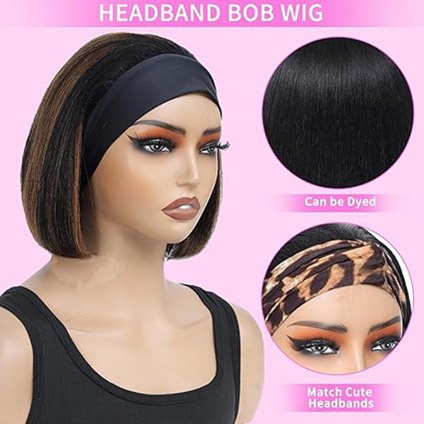 1B/30 Headband Wigs Human Hair Straight Bob Wigs 