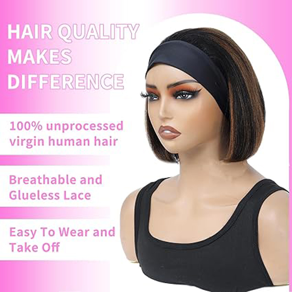 1B/30 Headband Wigs Human Hair Straight Bob Wigs 