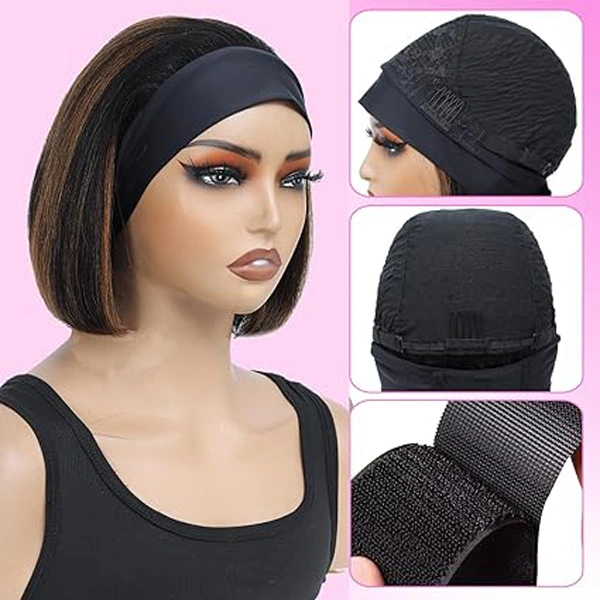 1B/30 Headband Wigs Human Hair Straight Bob Wigs 