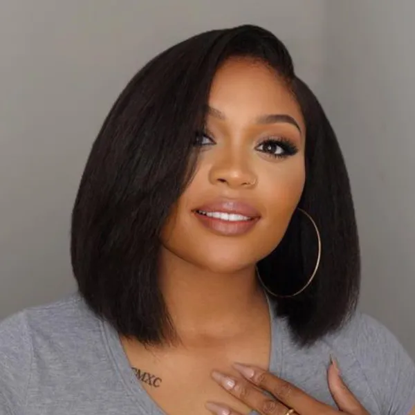 HD 5x5 Kinky Straight Glueless Lace Closure Wig BOB Wig 