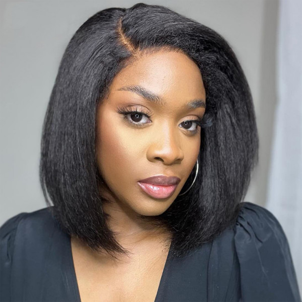 HD 5x5 Kinky Straight Glueless Lace Closure Wig BOB Wig 