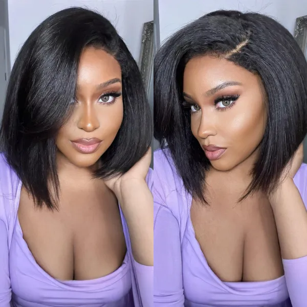 HD 5x5 Kinky Straight Glueless Lace Closure Wig BOB Wig 