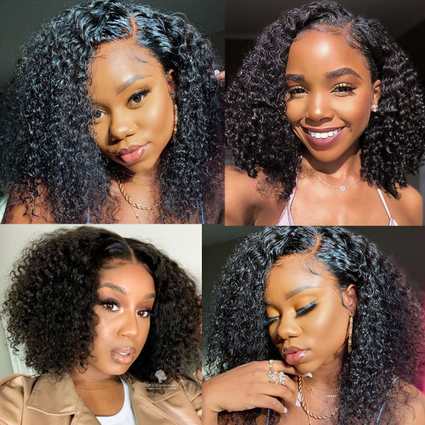 13x6 Kinky Curly HD Lace Frontal BOB Wigs Human Hair Wigs